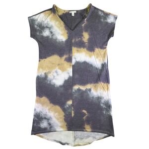 Cato Dress Women's XS Tie Dye T-Shirt Dress Grey Yellow Pockets High Low Boho